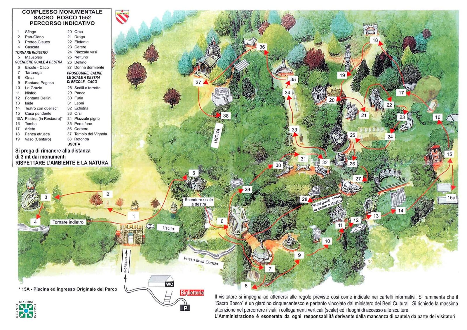 Mappa Parco dei Mostri Sacro Bosco di Bomarzo