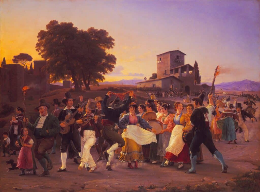 Wilhelm Marstrand - Festa fuori le mura di Roma una sera d'Ottobre (1839) - Ottobrata Romana