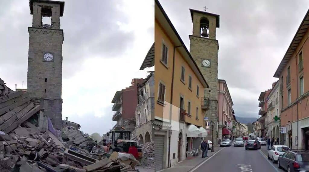 Amatrice prima e dopo il terremoto del 2016