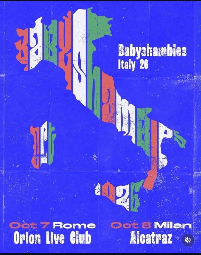 La locandina ufficiale del tour italiano dei Babyshambles, Ciampino e Milano