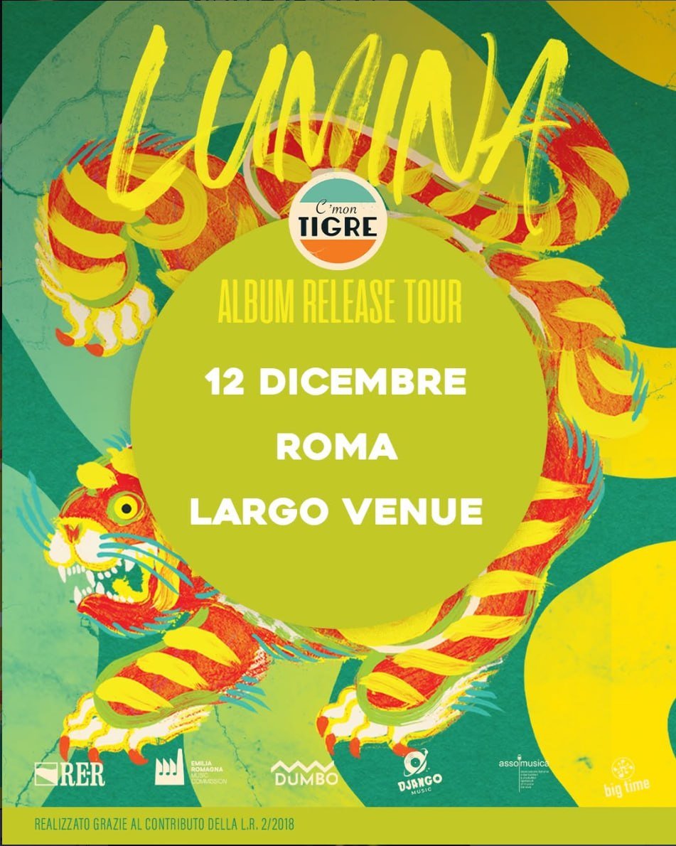 L'artwork ufficiale del concerto dei C'mon Tigre al Largo Venue
