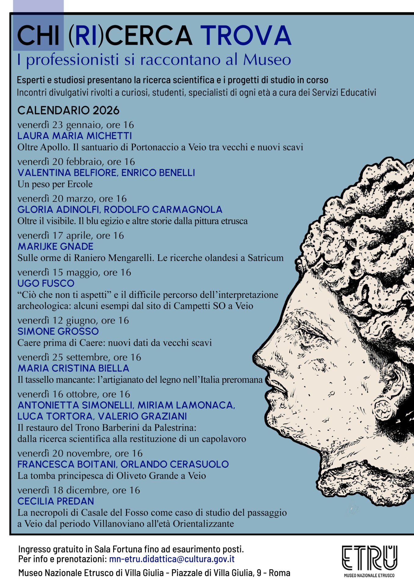 La locandina ufficiale di Chi (Ri)cerca Trova 2026 al Museo Nazionale Etrusco di Villa Giulia