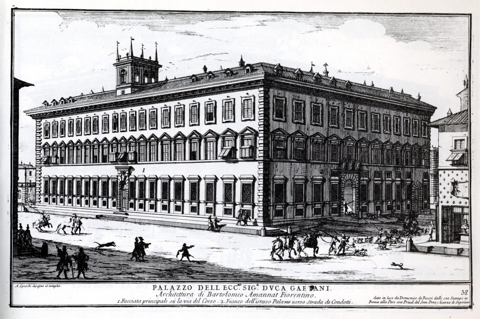 Palazzo Ruspoli in un'incisione di Alessandro Specchi del 1699