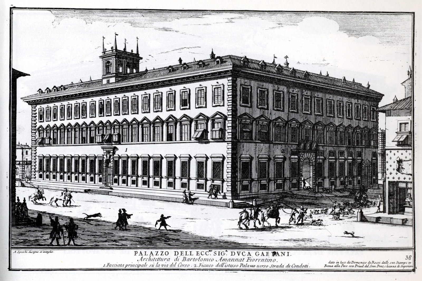 Palazzo Ruspoli in un'incisione di Alessandro Specchi del 1699