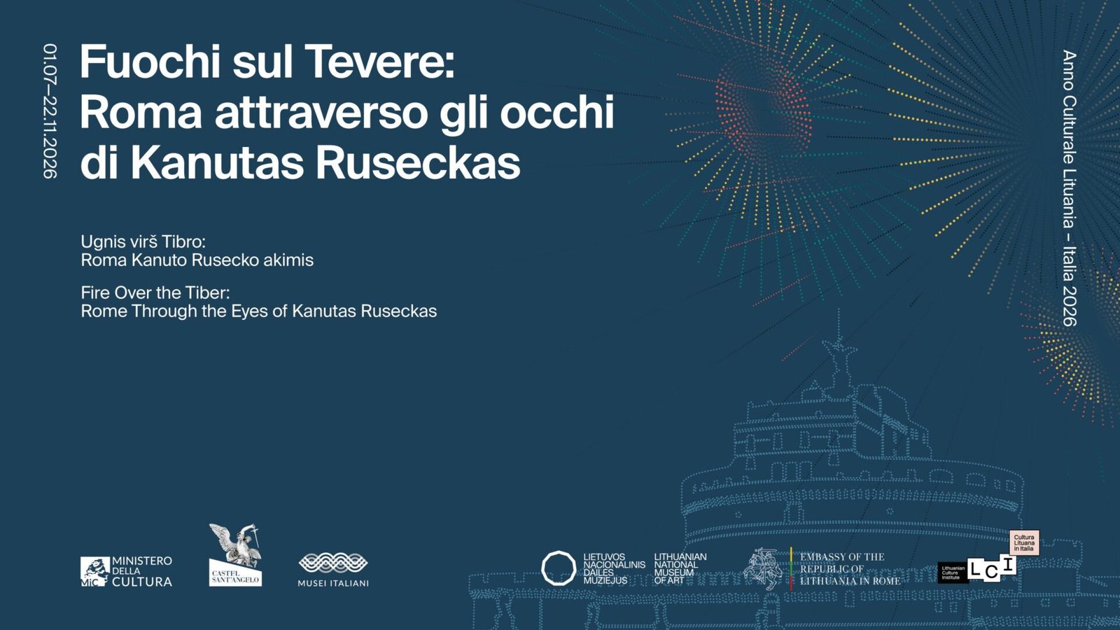 Fuochi sul Tevere. Kanutas Ruseckas at Castel Sant’Angelo, through November 22, 2026 1 Il key visual ufficiale di Fuochi sul Tevere a Castel Sant'Angelo