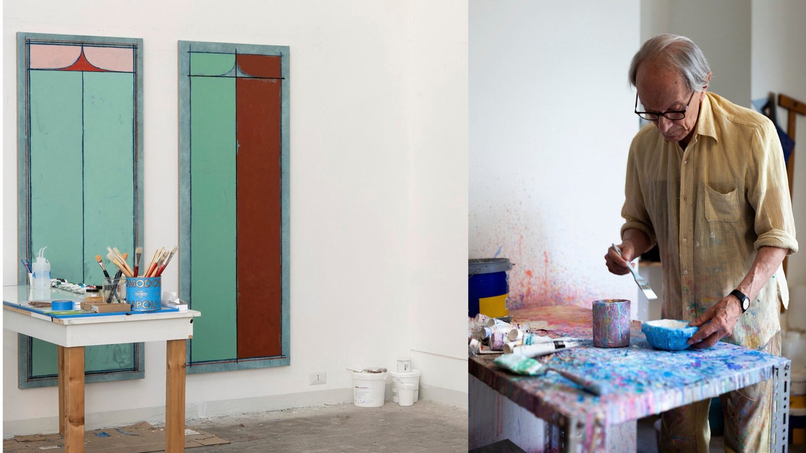 Lo studio di Kamrooz Aram all'Accademia e un ritratto di Giorgio Griffa