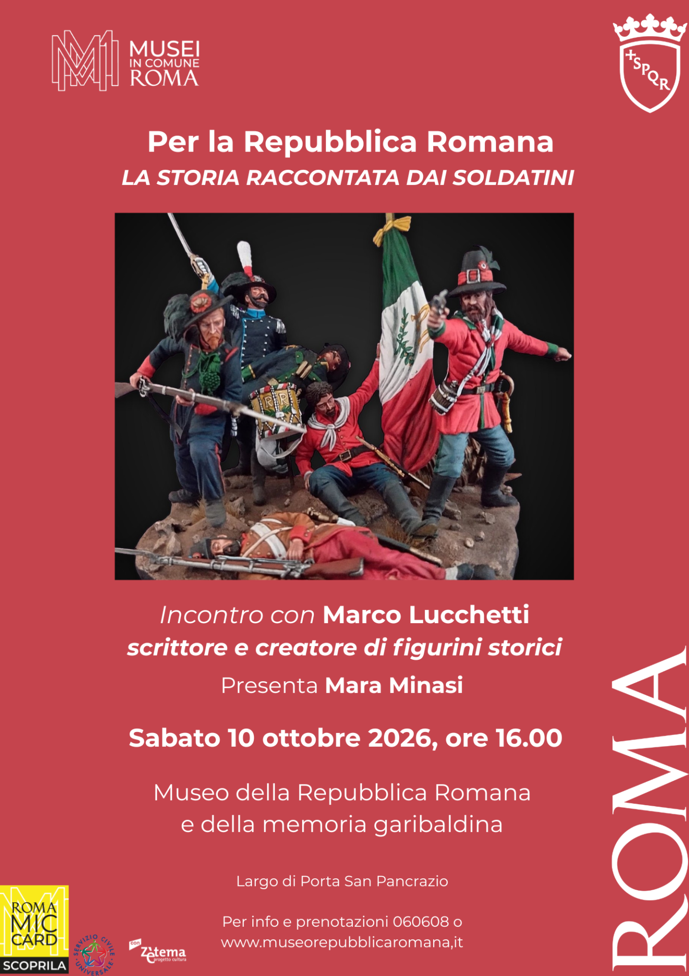 La locandina dell'incontro con Marco Lucchetti sui figurini storici della Repubblica Romana