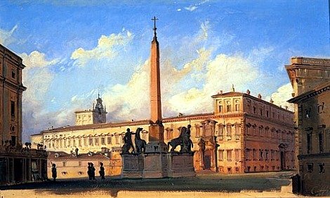 Piazza del Quirinale in a painting by Ippolito Caffi