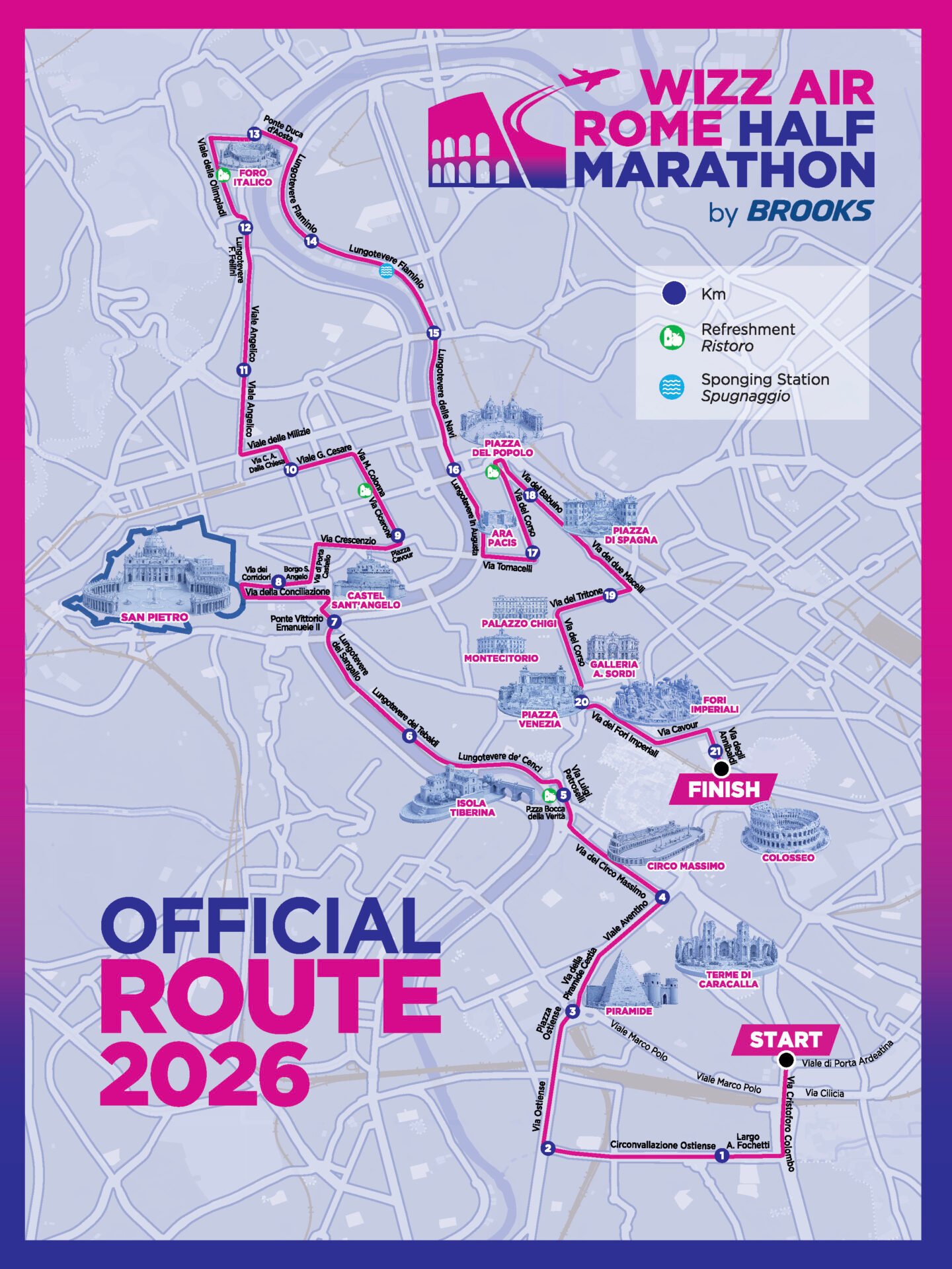 La mappa del percorso ufficiale della Rome Half Marathon 2026