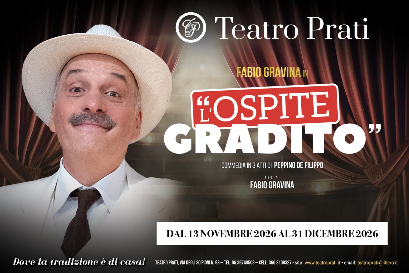 L'Ospite Gradito di Peppino De Filippo, regia di Fabio Gravina, al Teatro Prati dal 13 novembre al 31 dicembre 2026