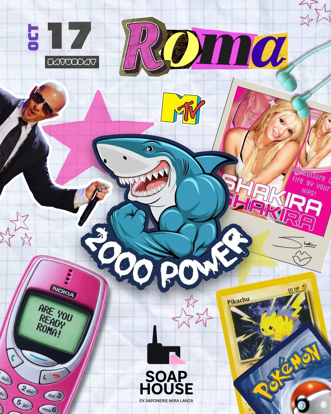 Locandina ufficiale di 2000 Power, festa con le hit dal 2000 al 2010 alla Soap House di Roma, sabato 17 ottobre 2026