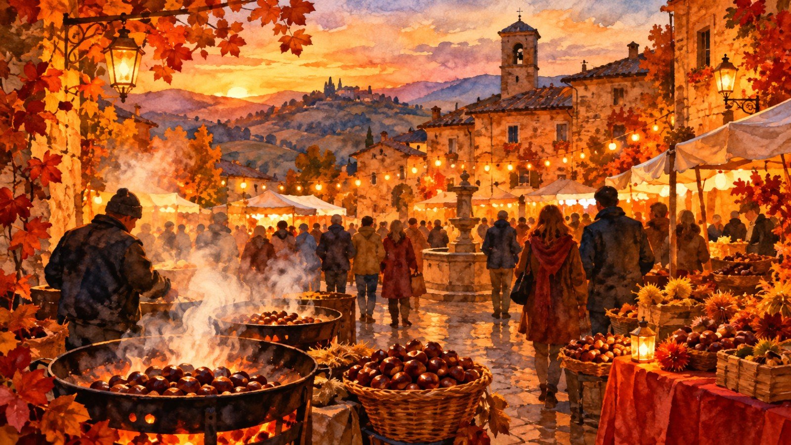 Illustrazione ad acquerello per 92ª Sagra della Castagna e dei prodotti tipici di Cave