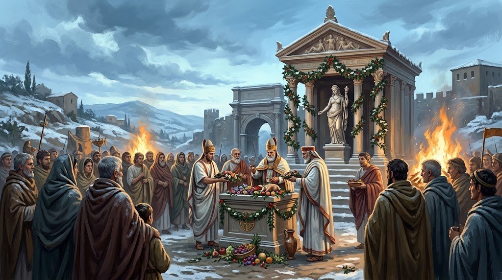 I pontefici sacrificano presso il sacello di Volupia durante il solstizio d'inverno a Roma
