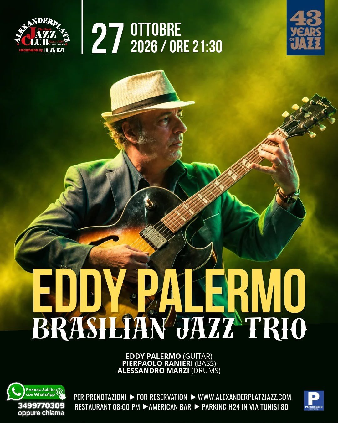 Locandina ufficiale di Eddy Palermo Brasilian Jazz Trio all'Alexanderplatz Jazz Club il 27 ottobre 2026
