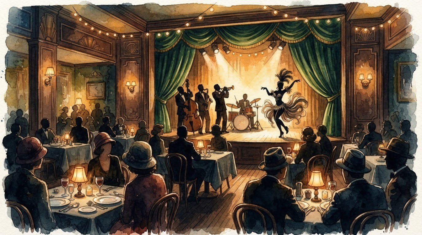 Illustrazione generata con intelligenza artificiale: non è una fotografia di Ellington Club né dell'evento.