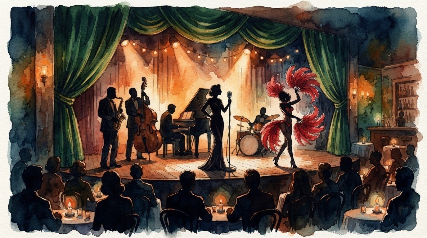 Illustrazione generata con intelligenza artificiale: non è una fotografia di Ellington Club né dell'evento.