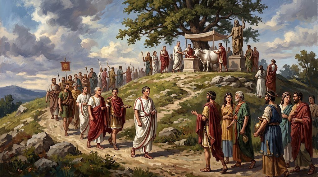 Feriae Latinae: la festa di Giove Laziale sul Monte Cavo 1 I consoli romani salgono il Monte Albano per sacrificare un toro bianco a Giove Laziale