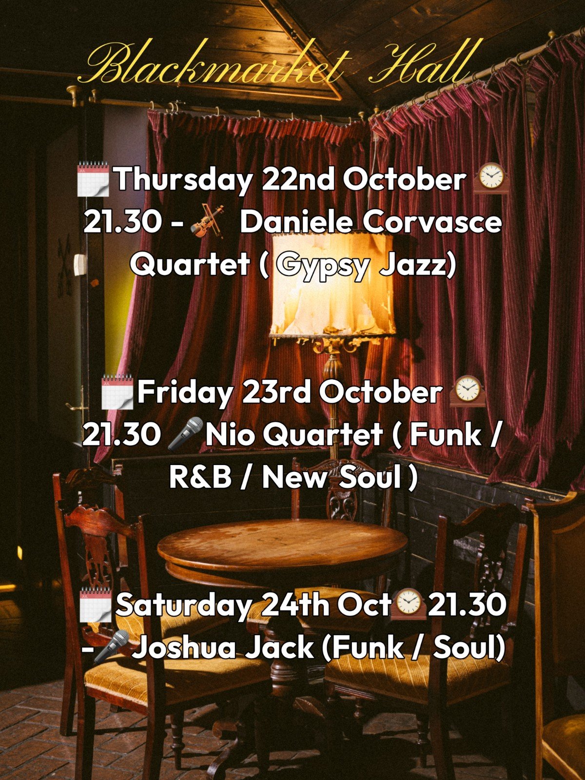 Locandina del programma settimanale del Blackmarket Hall con Joshua Jack