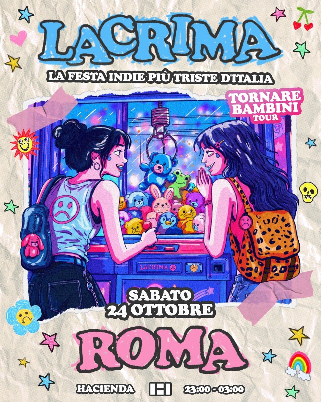 Immagine del post ufficiale di Lacrima per la data del tour Tornare Bambini all'Hacienda Roma, 24 ottobre 2026