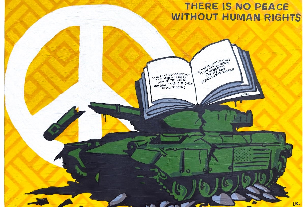 Laika, There is no peace without human rights, l'opera che apre la mostra