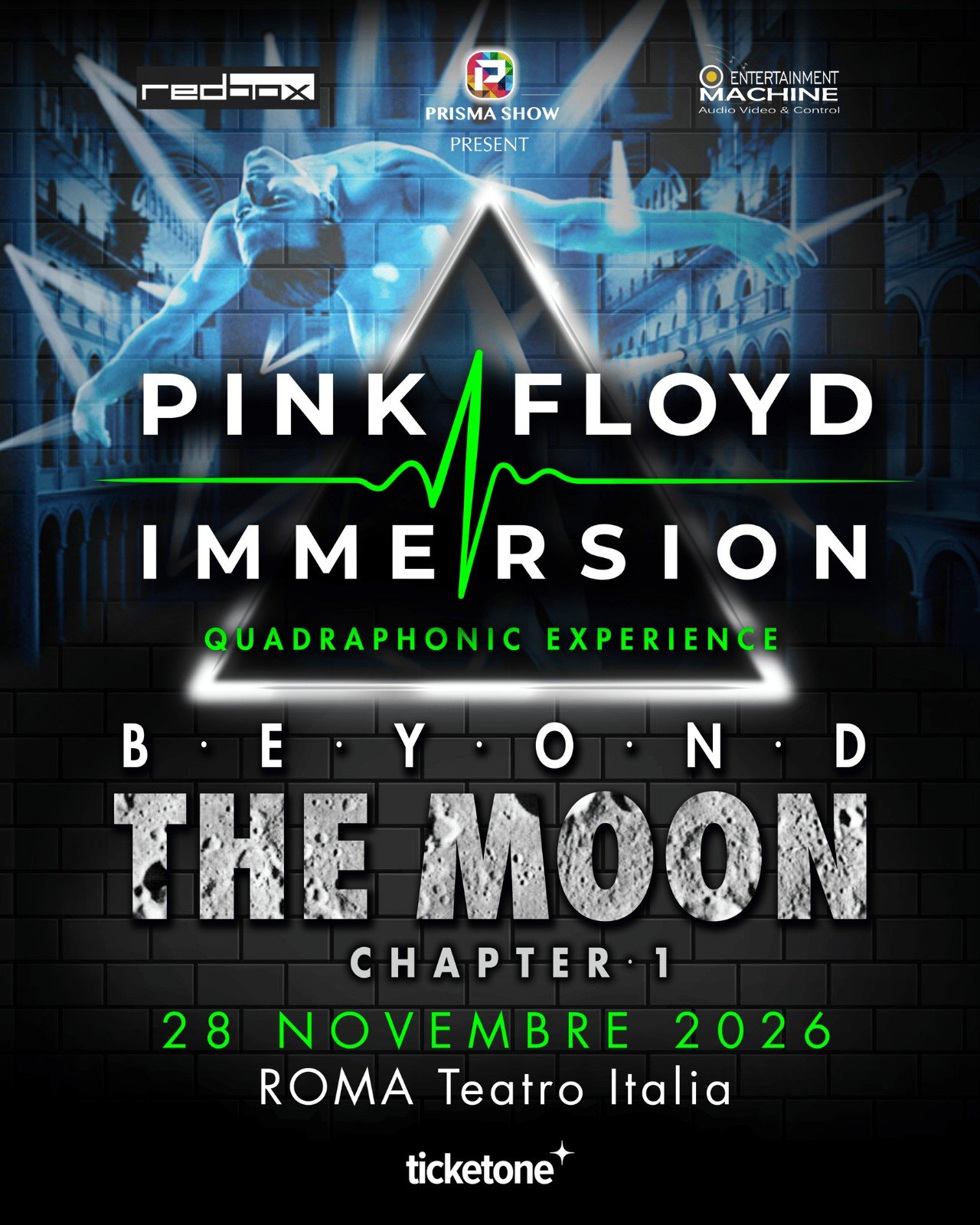 Locandina ufficiale di Pink Floyd Immersion, Beyond the Moon: Chapter I, al Teatro Italia di Roma il 28 novembre 2026