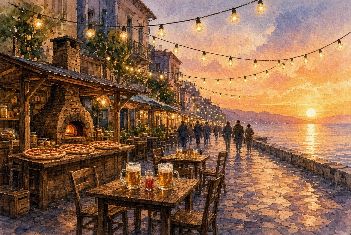 Illustrazione ad acquerello per Pizza & Birra Fest a Gaeta