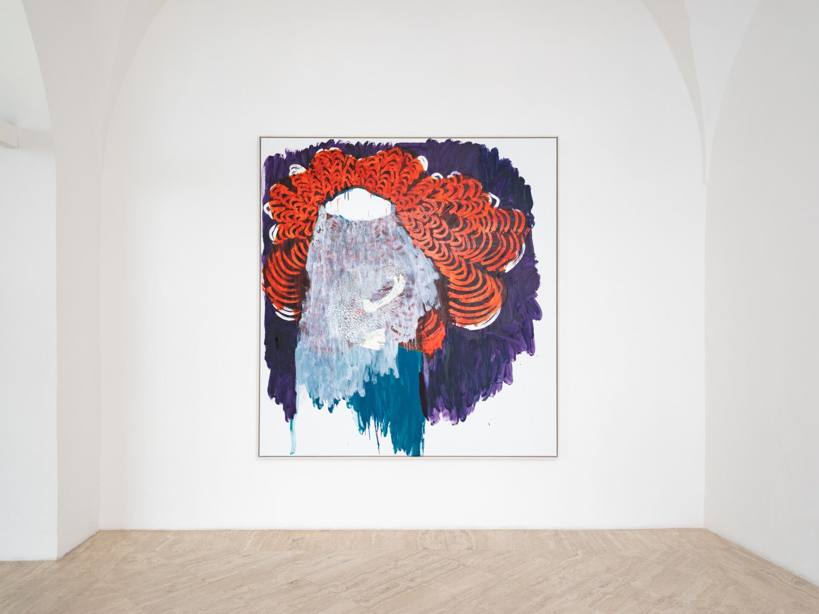 Un dipinto di Portia Zvavahera nella mostra Like Flowers We Fade alla Fondazione Memmo
