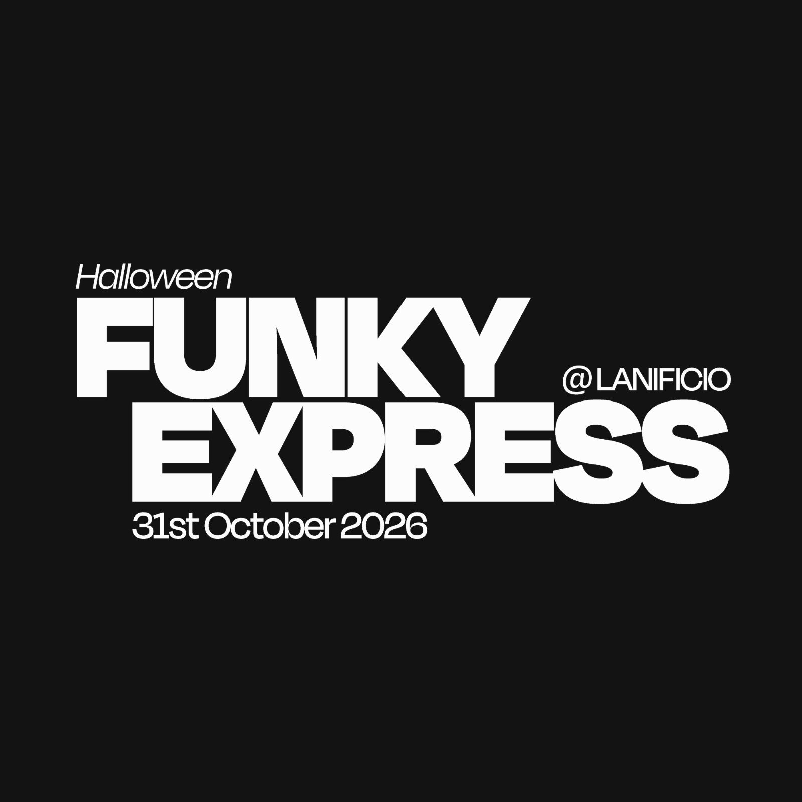 Immagine della pagina biglietti di Redrum Halloween Night al Lanificio, con la scritta Halloween Funky Express e la data del 31 ottobre 2026