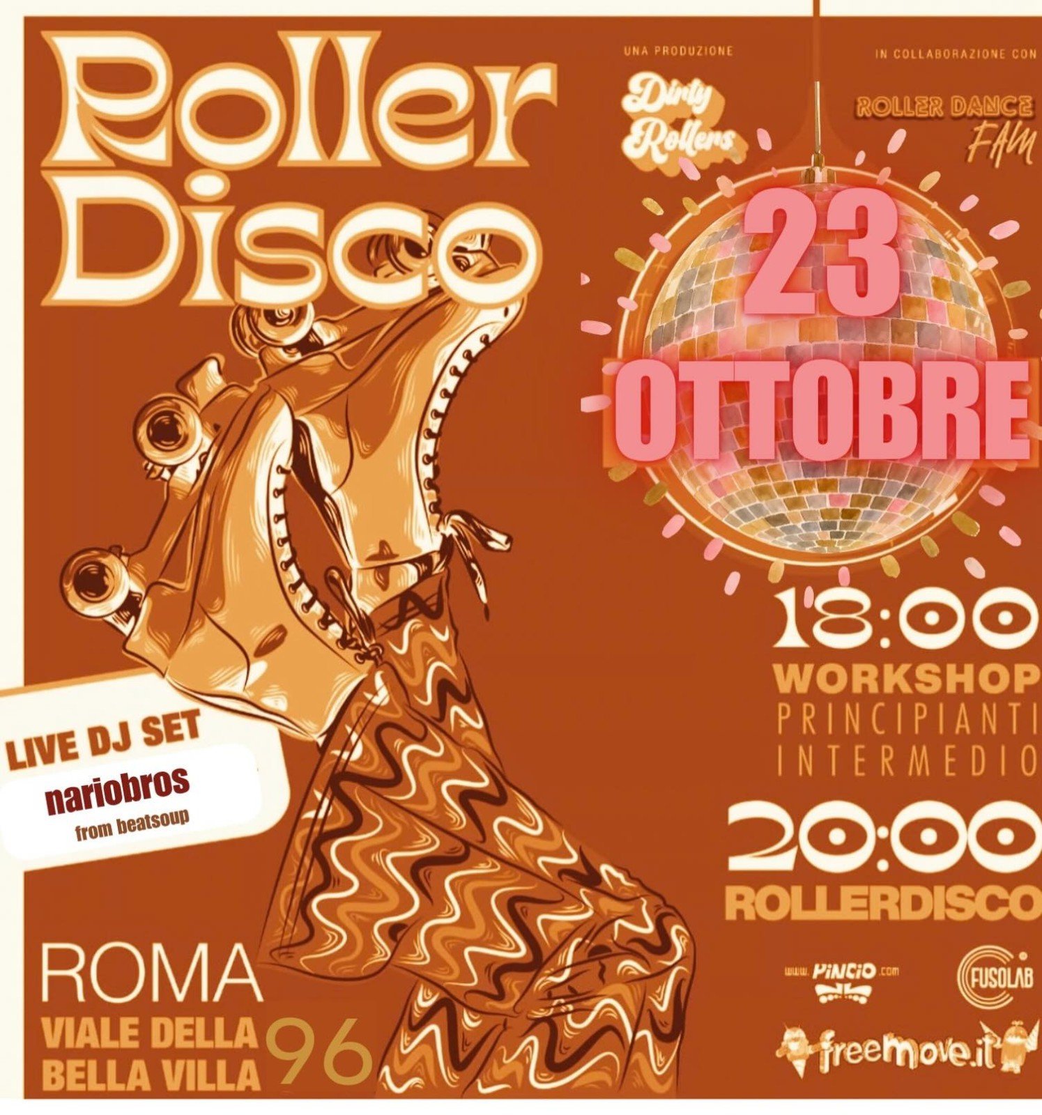 Locandina ufficiale della Rollerdisco autunnale di Dirty Rollers al Fusolab