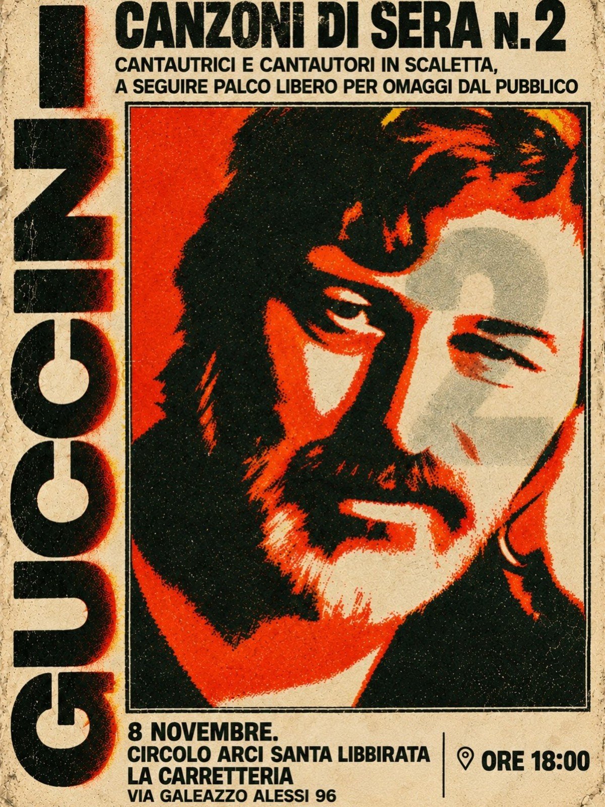 Locandina della seconda serata per Guccini a Santa Libbirata la Carretteria, 8 novembre 2026
