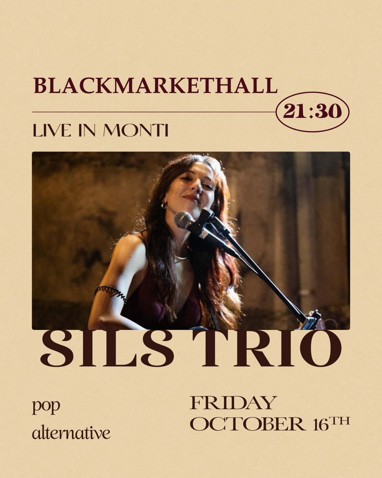 Immagine dal post ufficiale del Blackmarket Hall per il concerto di sils in trio del 16 ottobre 2026