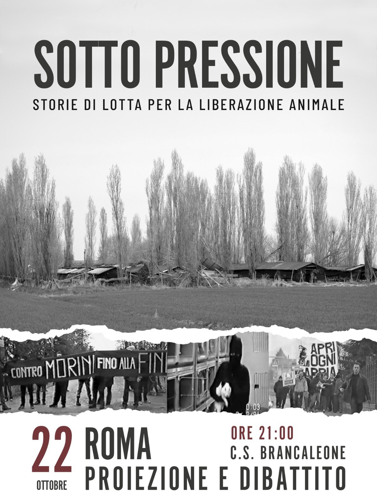 Locandina della proiezione di Sotto Pressione al C.S. Brancaleone, dal profilo Instagram del film