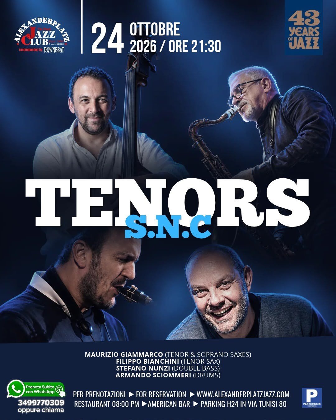 Locandina ufficiale di Tenors S.N.C. all'Alexanderplatz Jazz Club il 24 ottobre 2026
