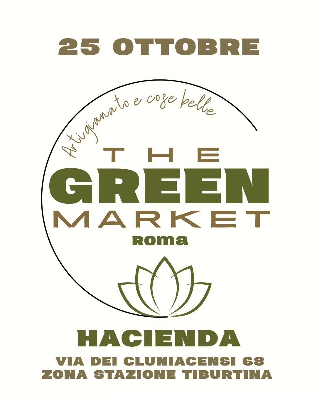 Immagine del post ufficiale di The Green Market Roma per il mercato all'Hacienda del 25 ottobre 2026