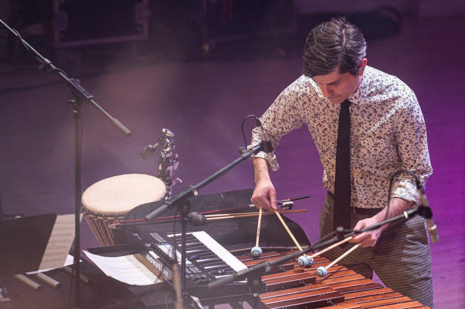 Un percussionista alla marimba in concerto, immagine della pagina di Aguas da Amazonia di Philip Glass al Romaeuropa Festival